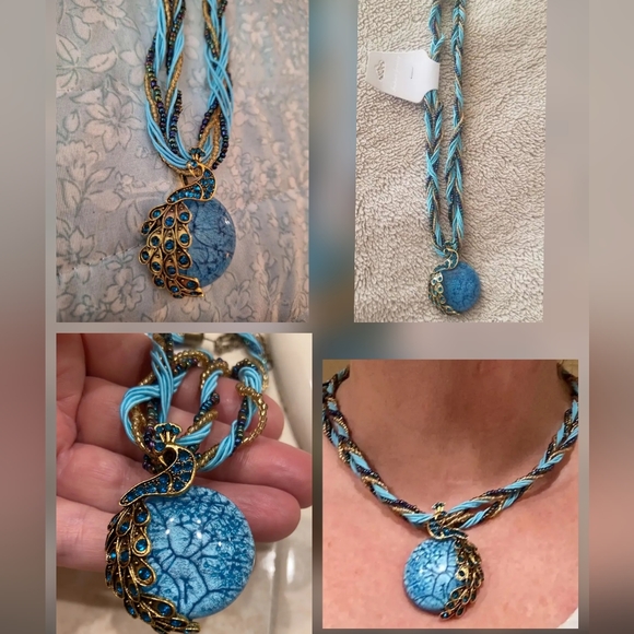 New Beautiful blue peacock  necklace.  Other colors available - Picture 2 of 5